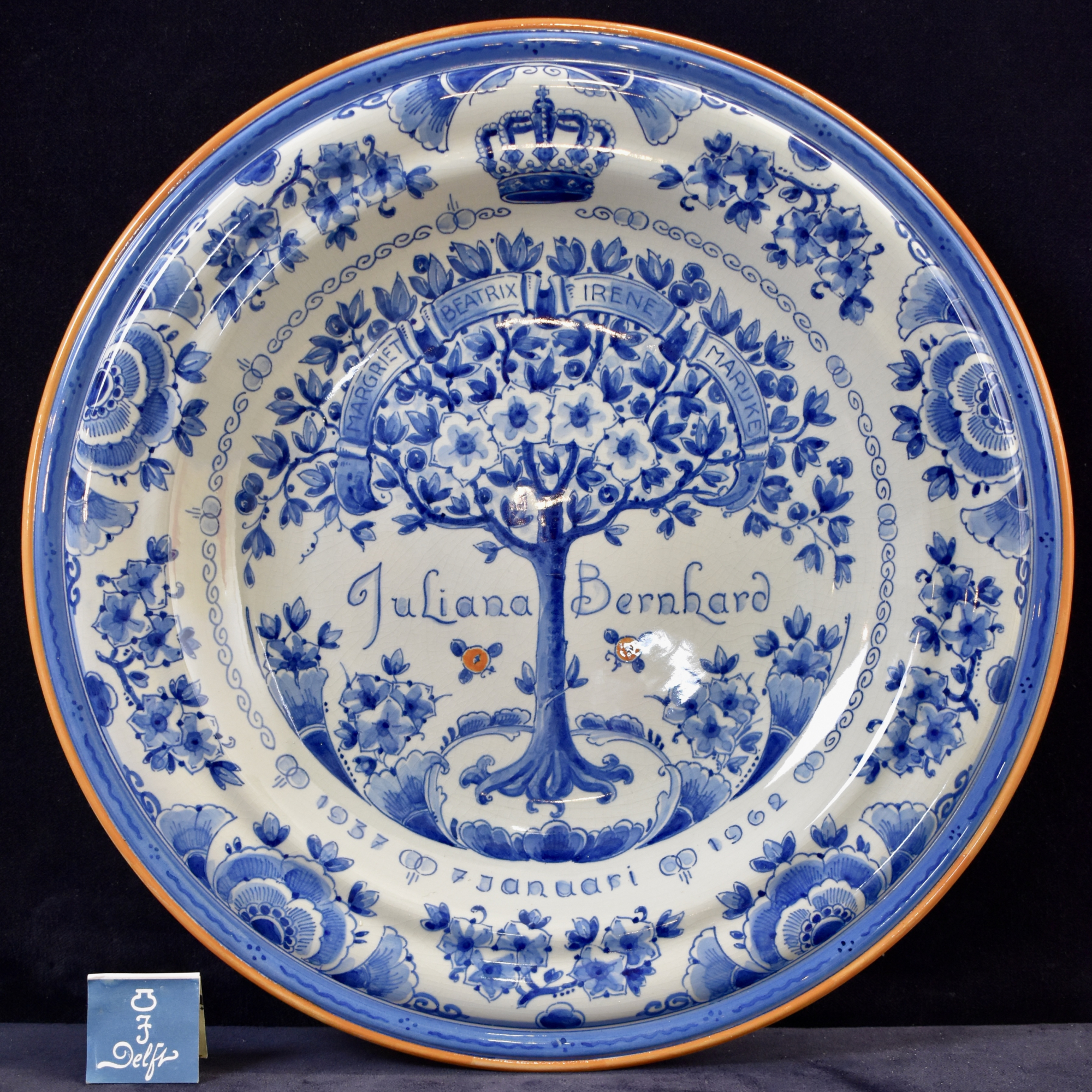 Dutch Blue & White Royal Delft Wedding Charger 25 Years Queen