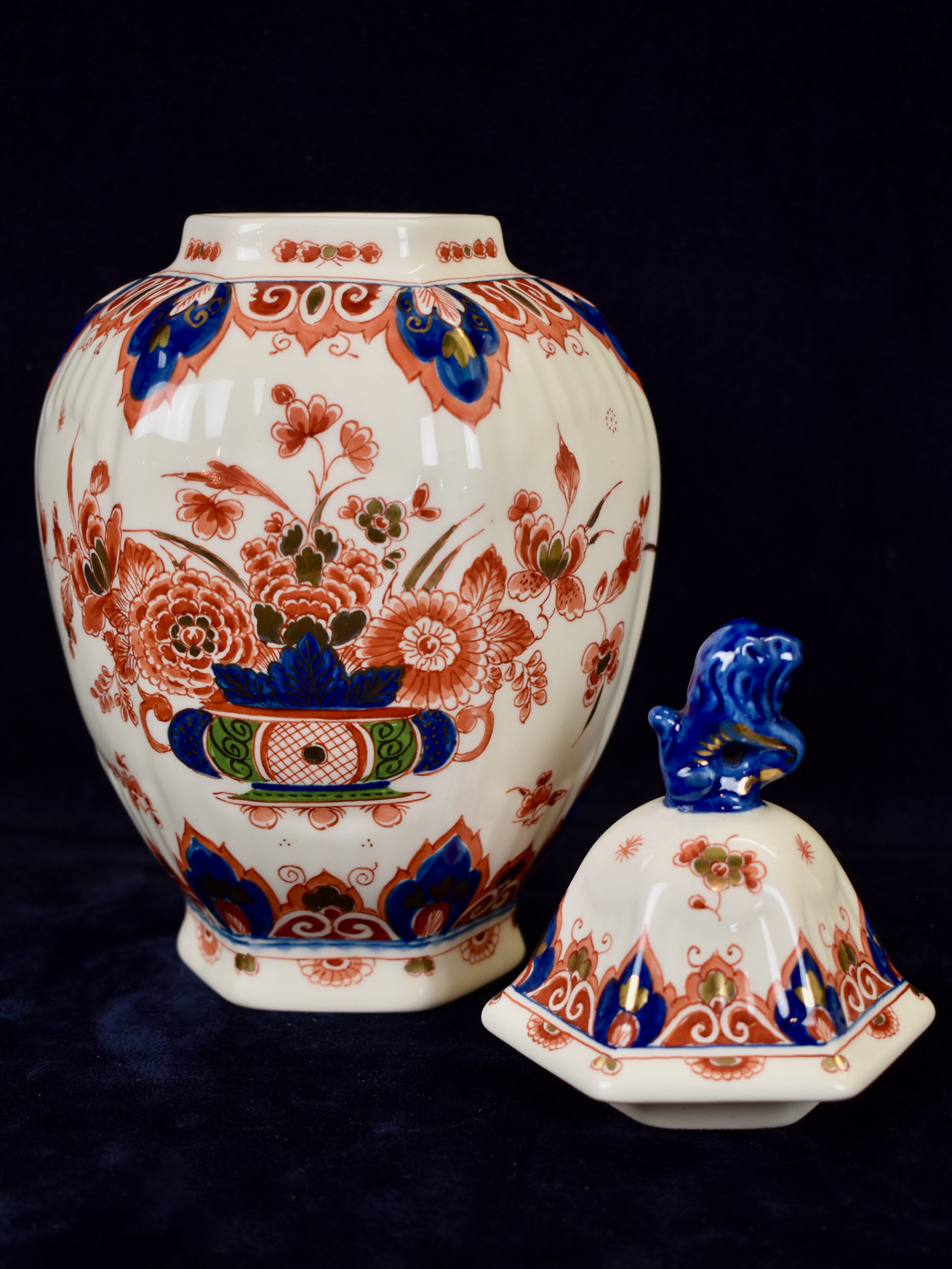 Dutch Pijnacker Delft Doré Royal Delft Hand Painted Lidded Jar
