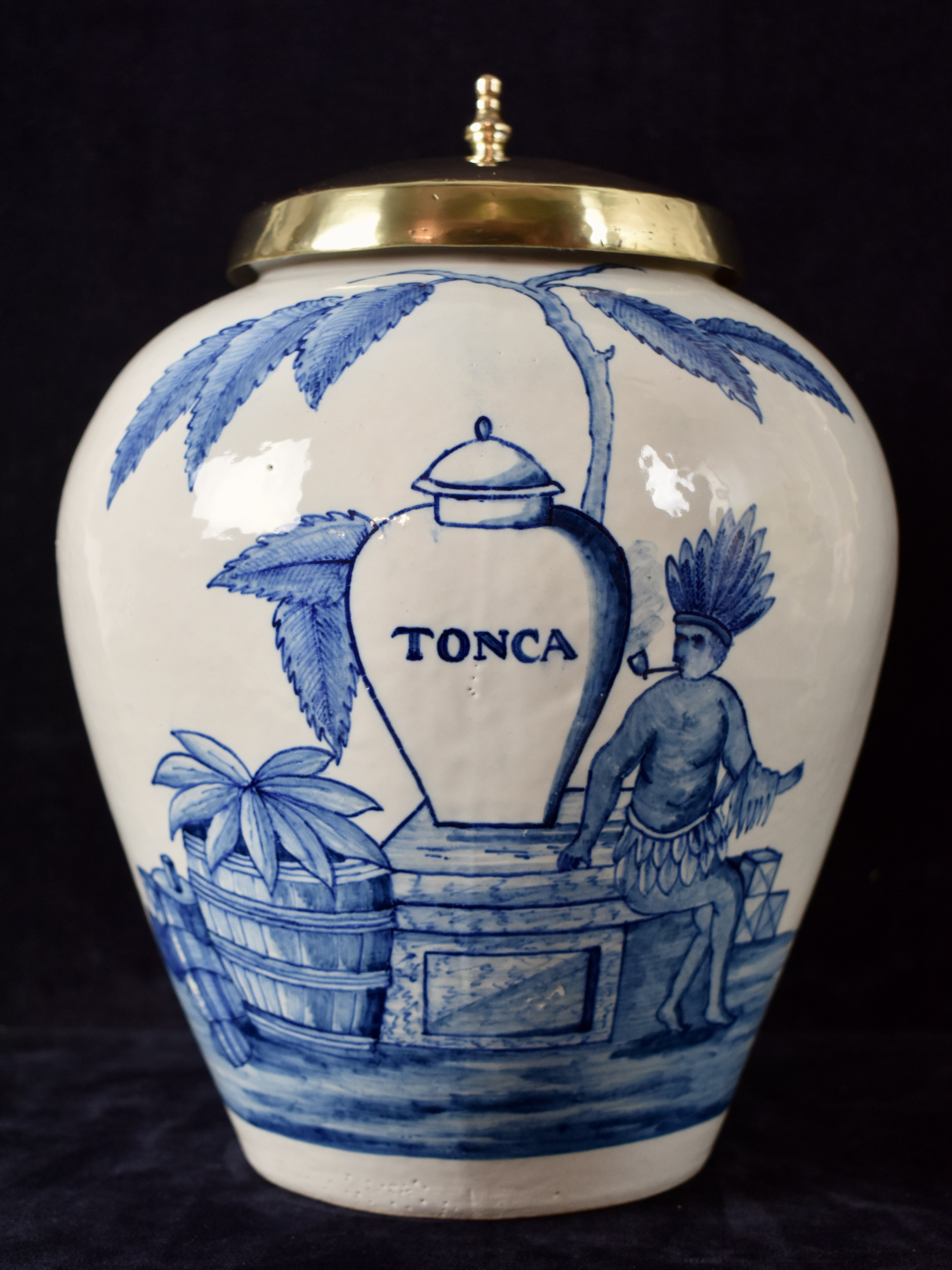 Rare Antique Dutch Blue & White Royal Makkum Delft Tobacco Jar