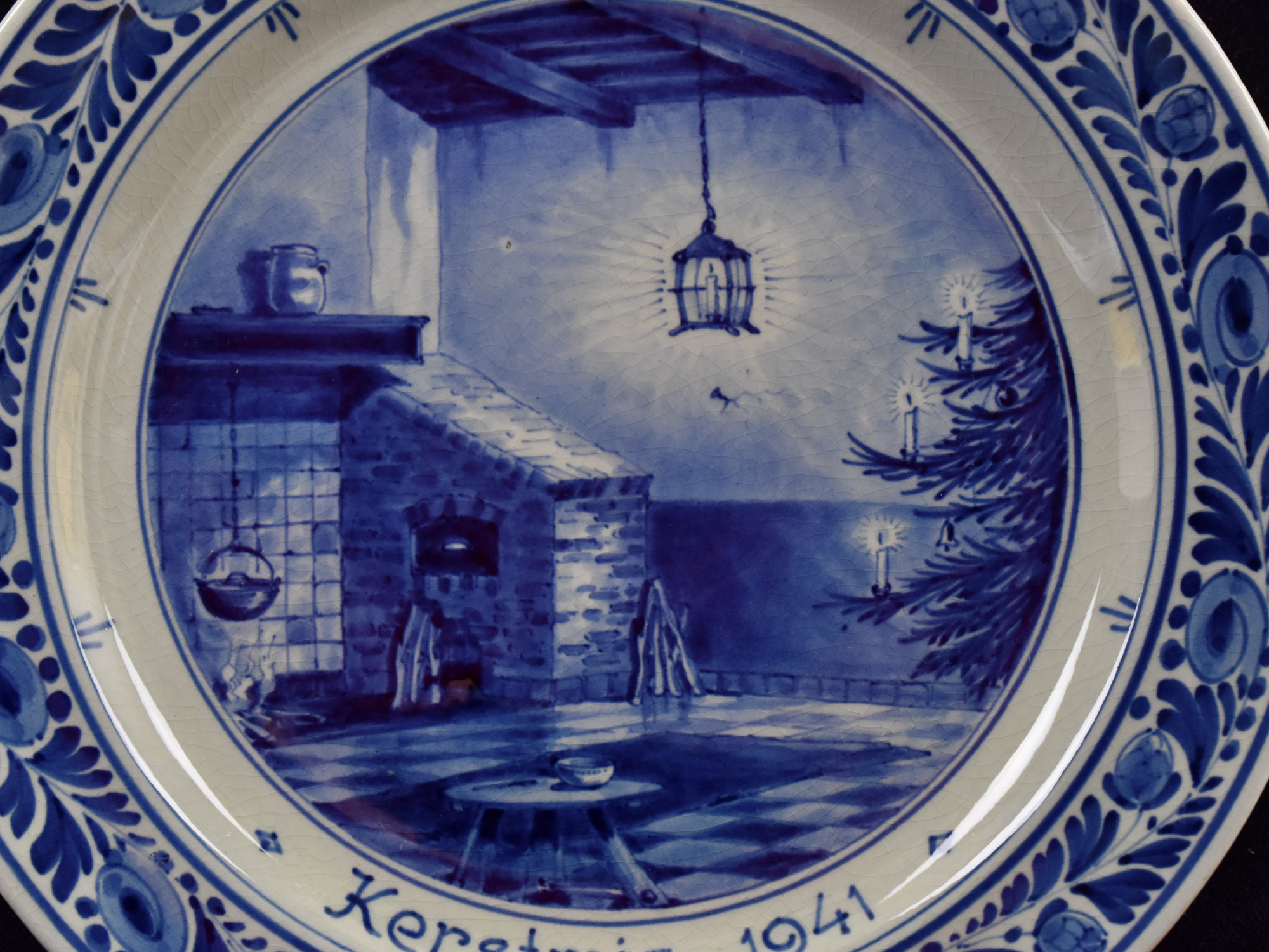 Large Dutch Blue & White Royal Delft Hand Painted Christmas Plate