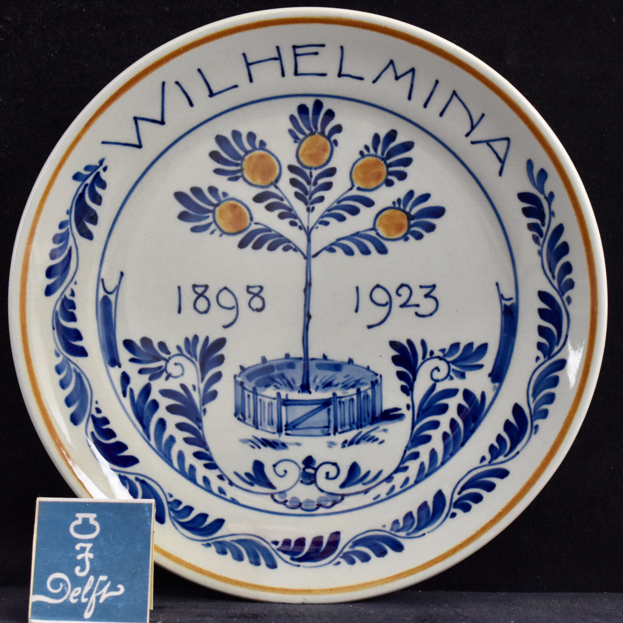 Antique Dutch Polychrome Royal Delft Commemorative Plate 25 Years