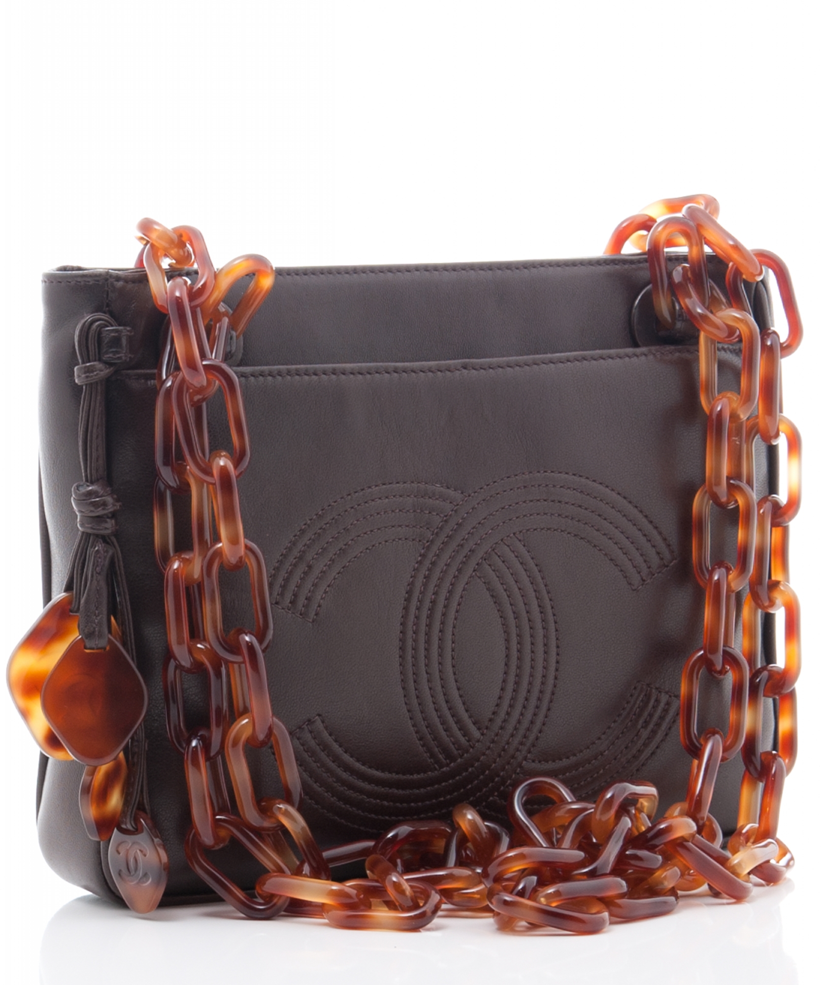 Chanel Brown Leather Tortoise Chain Shoulder Bag - Chanel | ArtListings