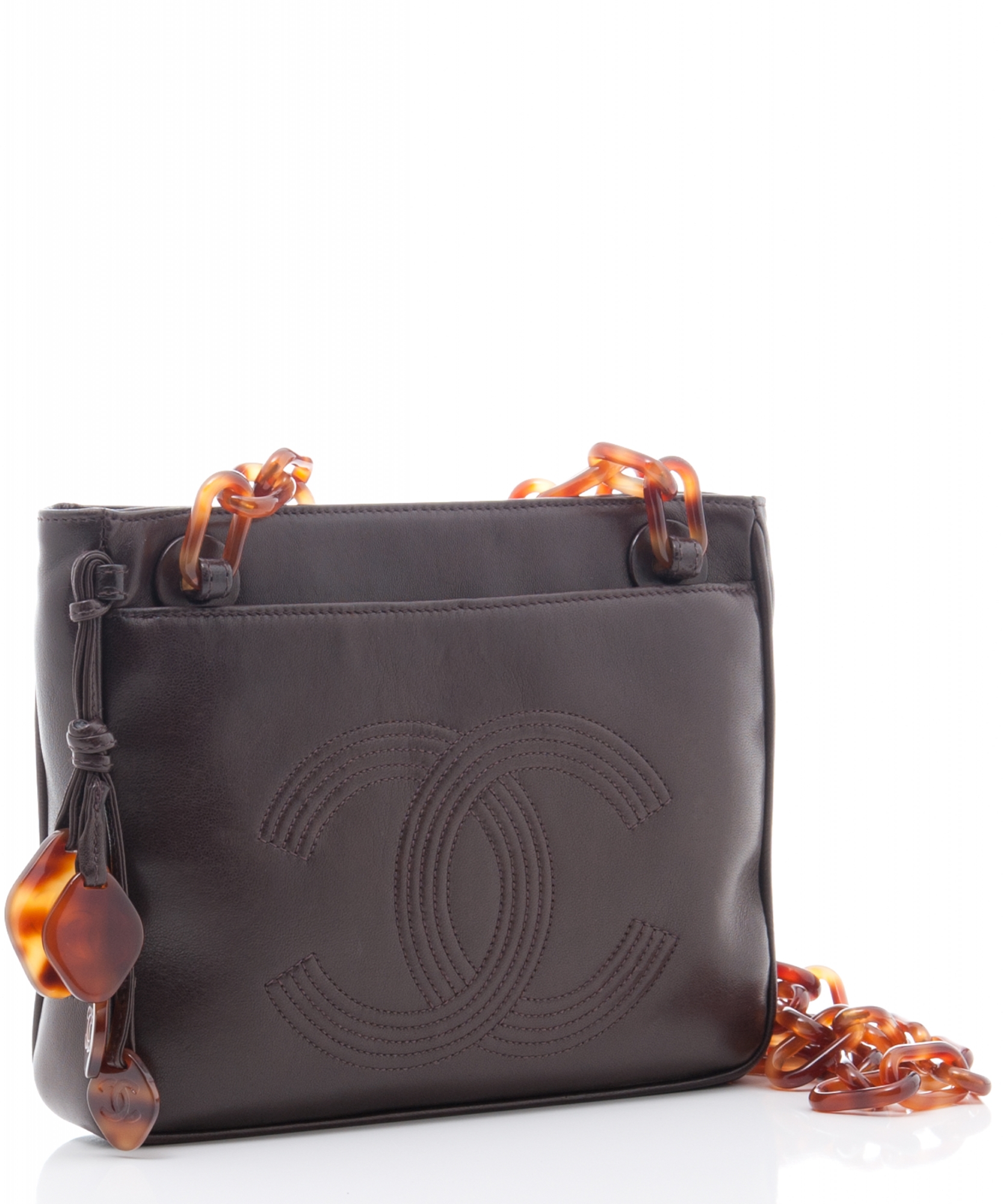 Chanel Brown Leather Tortoise Chain Shoulder Bag - Chanel