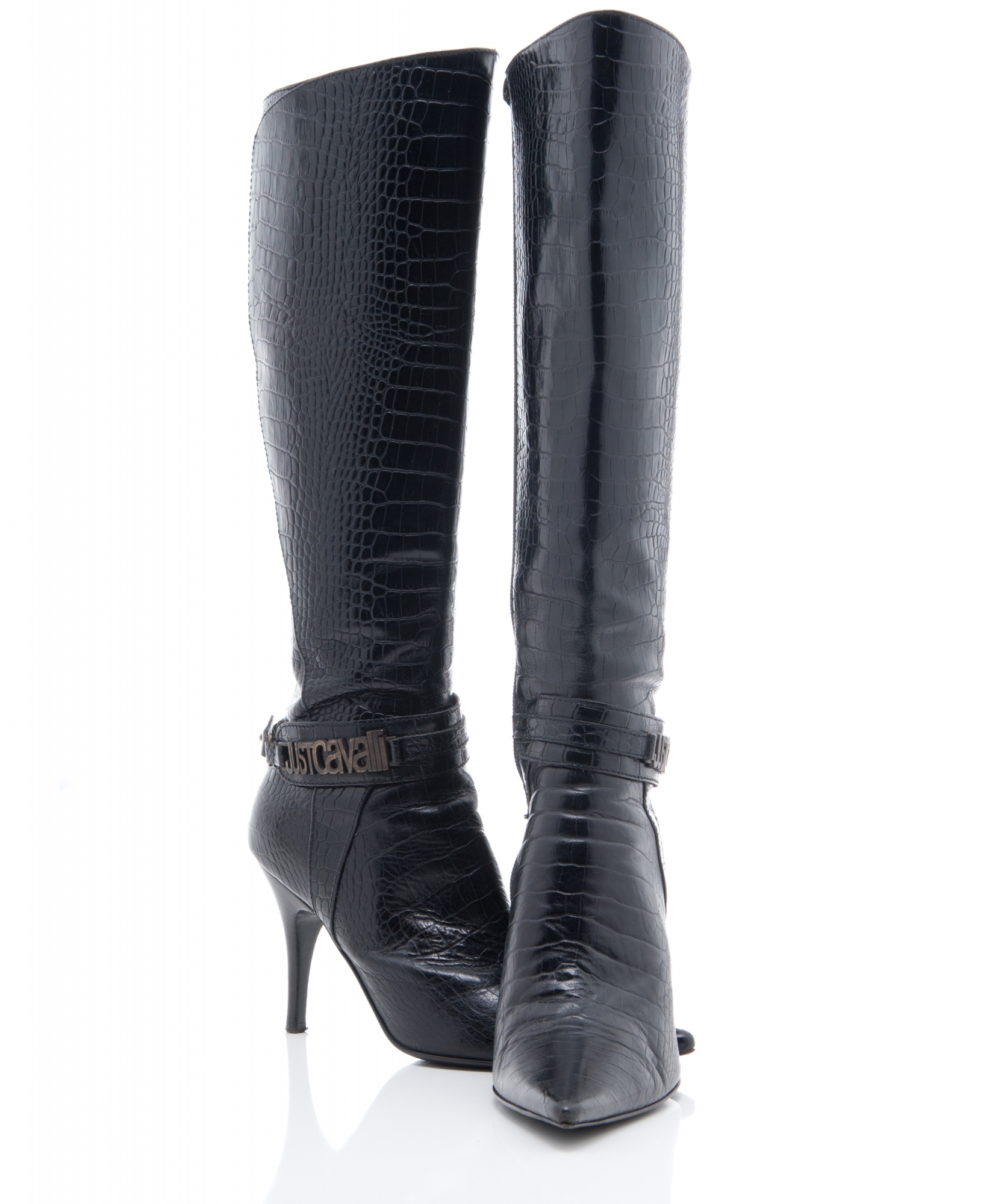 Vies Kaal subtiel Just Cavalli Black Croco Print Leather Boots - Just Cavalli | La Doyenne