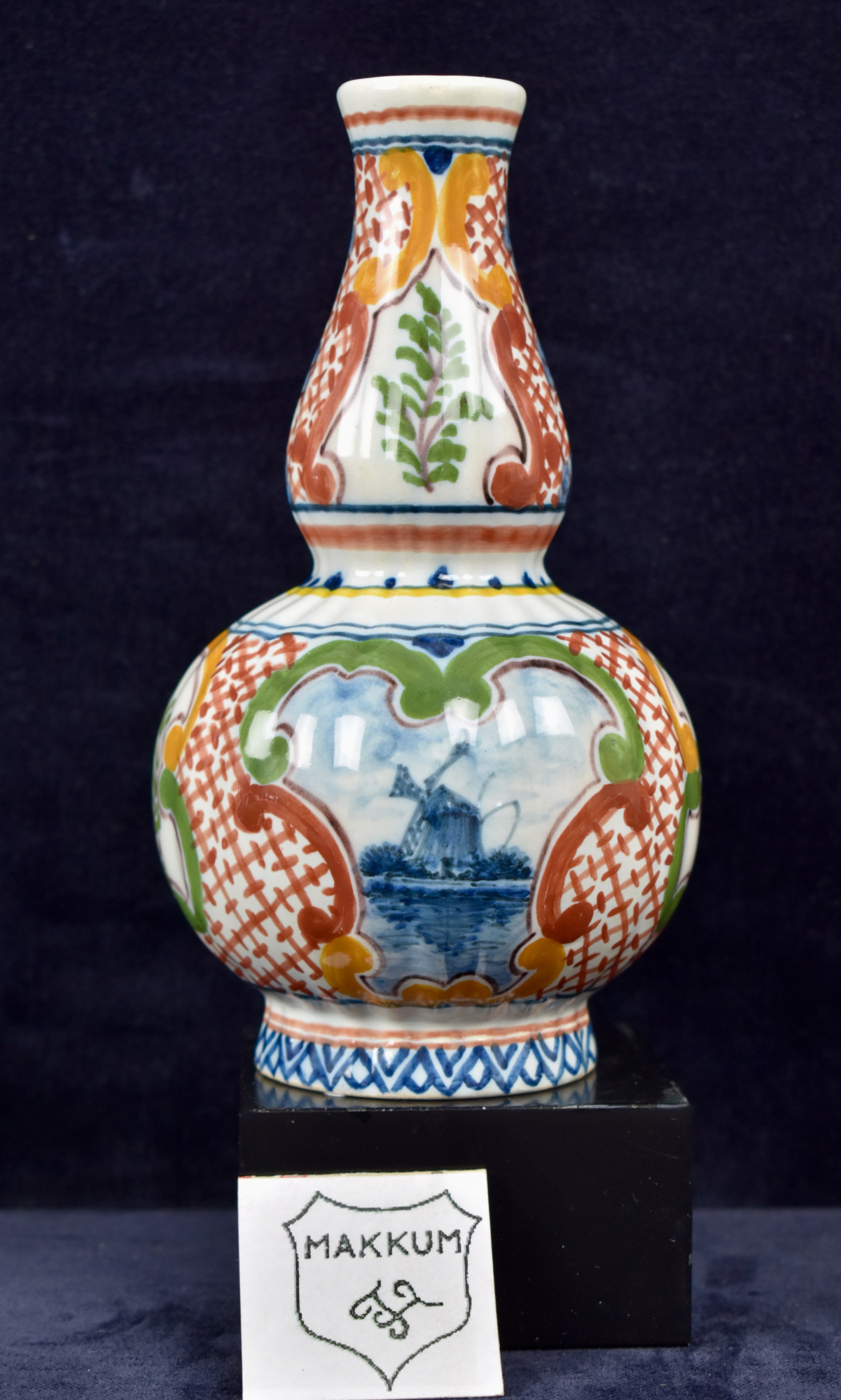 Koninklijke Makkum Tichelaar Polychroom Delft Double-Gourd Vaas