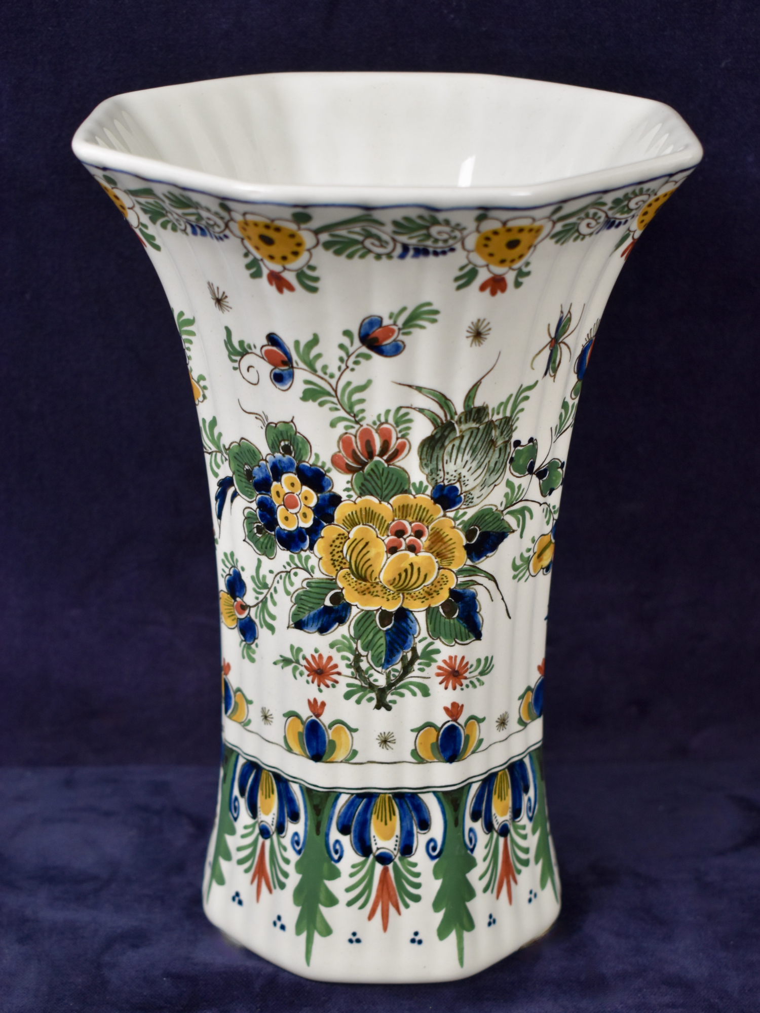 Dutch Polychrome Royal Delft Hand Painted Beaker Vase - 1980