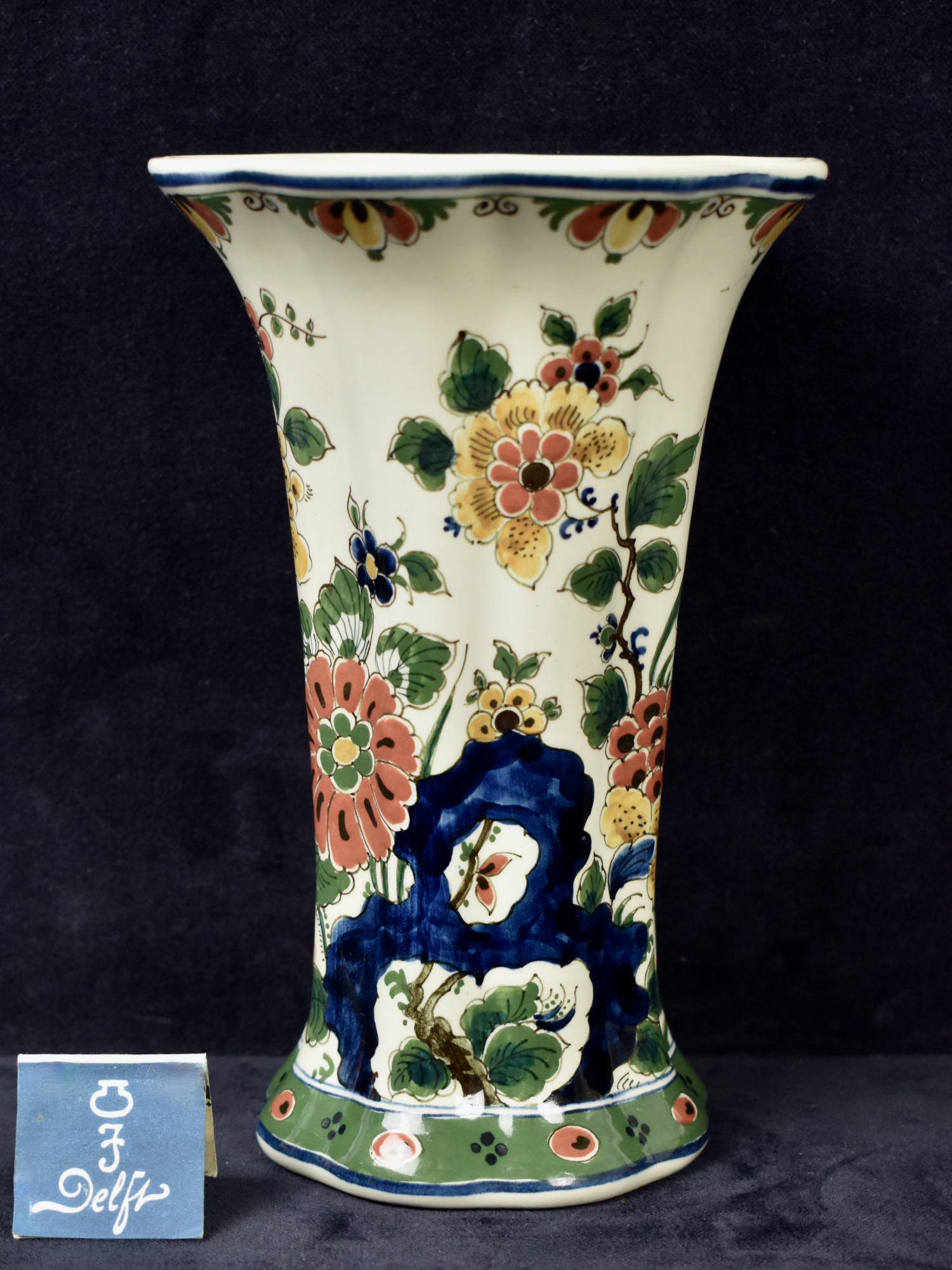 Dutch Polychrome Royal Delft Hand Painted Beaker Vase - 1971