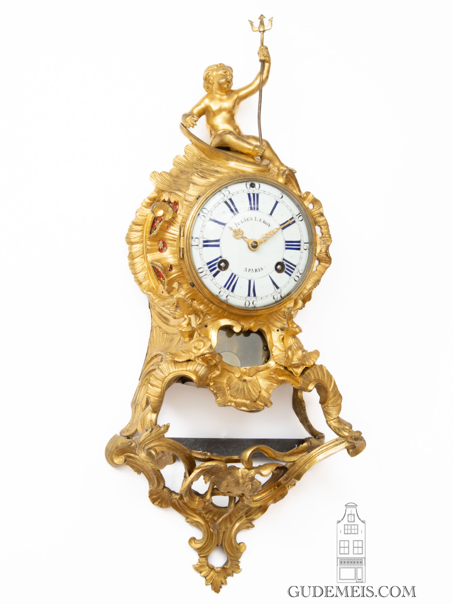 A very rare small French Louis XV ormolu bracket clock, Leroy A
