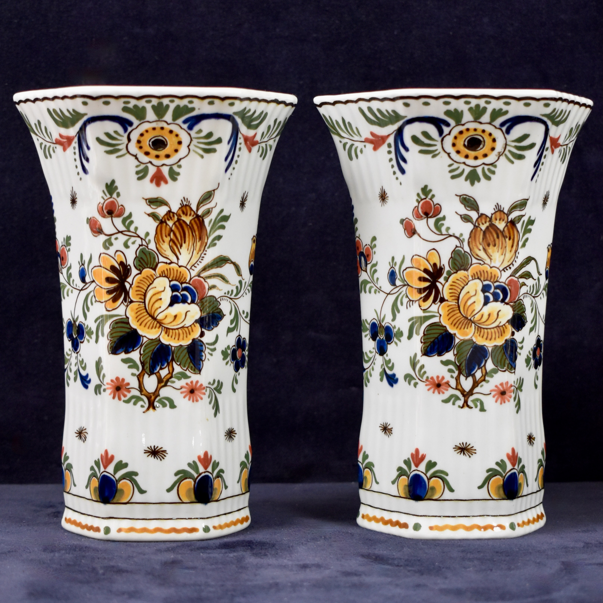 Dutch Polychrome Royal Delft Hand Painted Three Piece Garniture