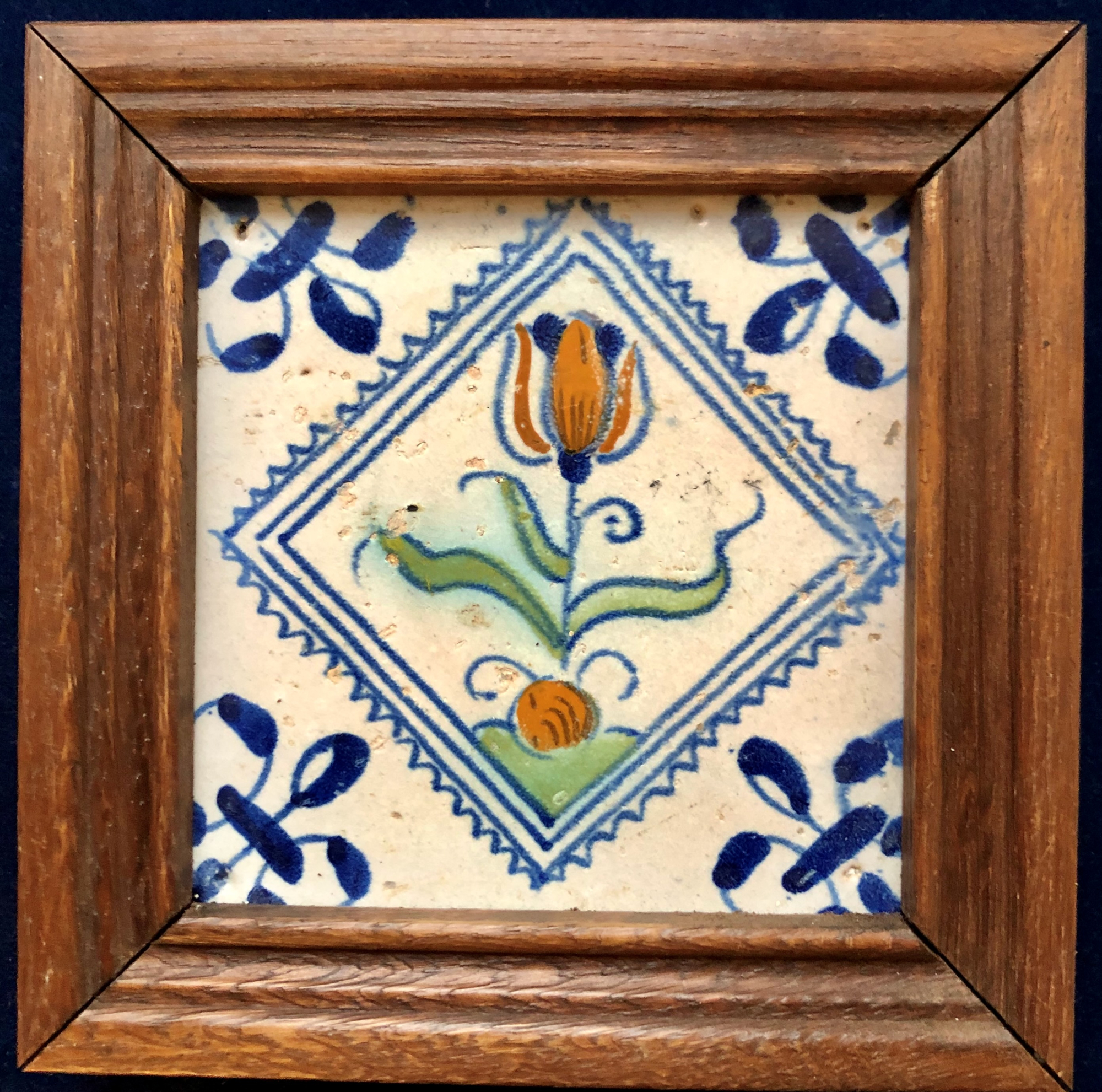 Original Antique Dutch Mid 17th Century Polychrome Delft Tile with