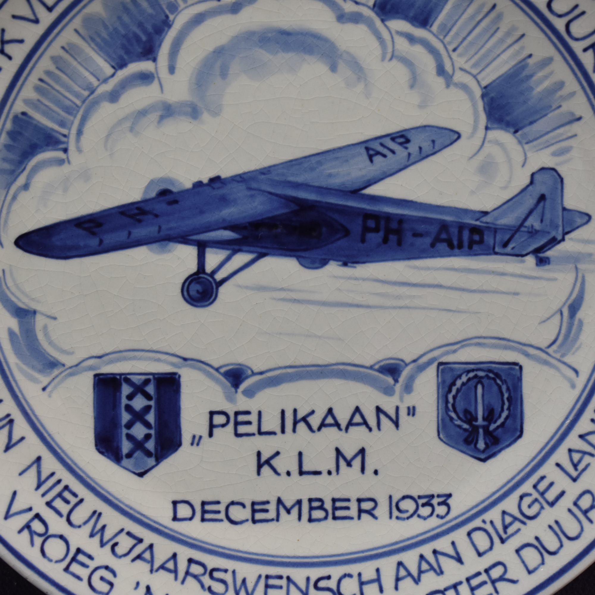 Dutch Blue & White Royal Delft Commemorative Plate KLM PH - AIP