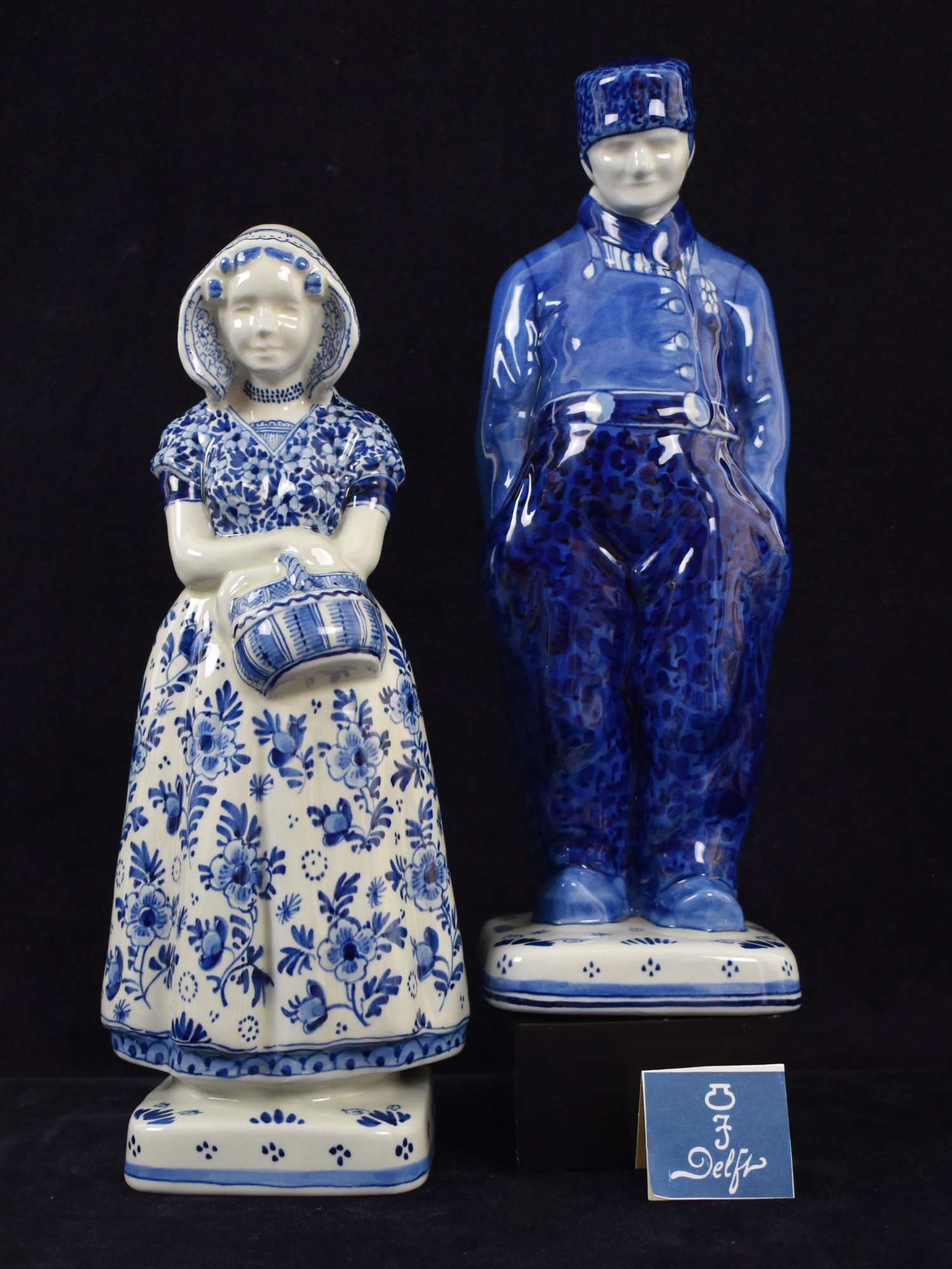 Set of Two Dutch Blue & White Royal Delft Hand Painted Figurines