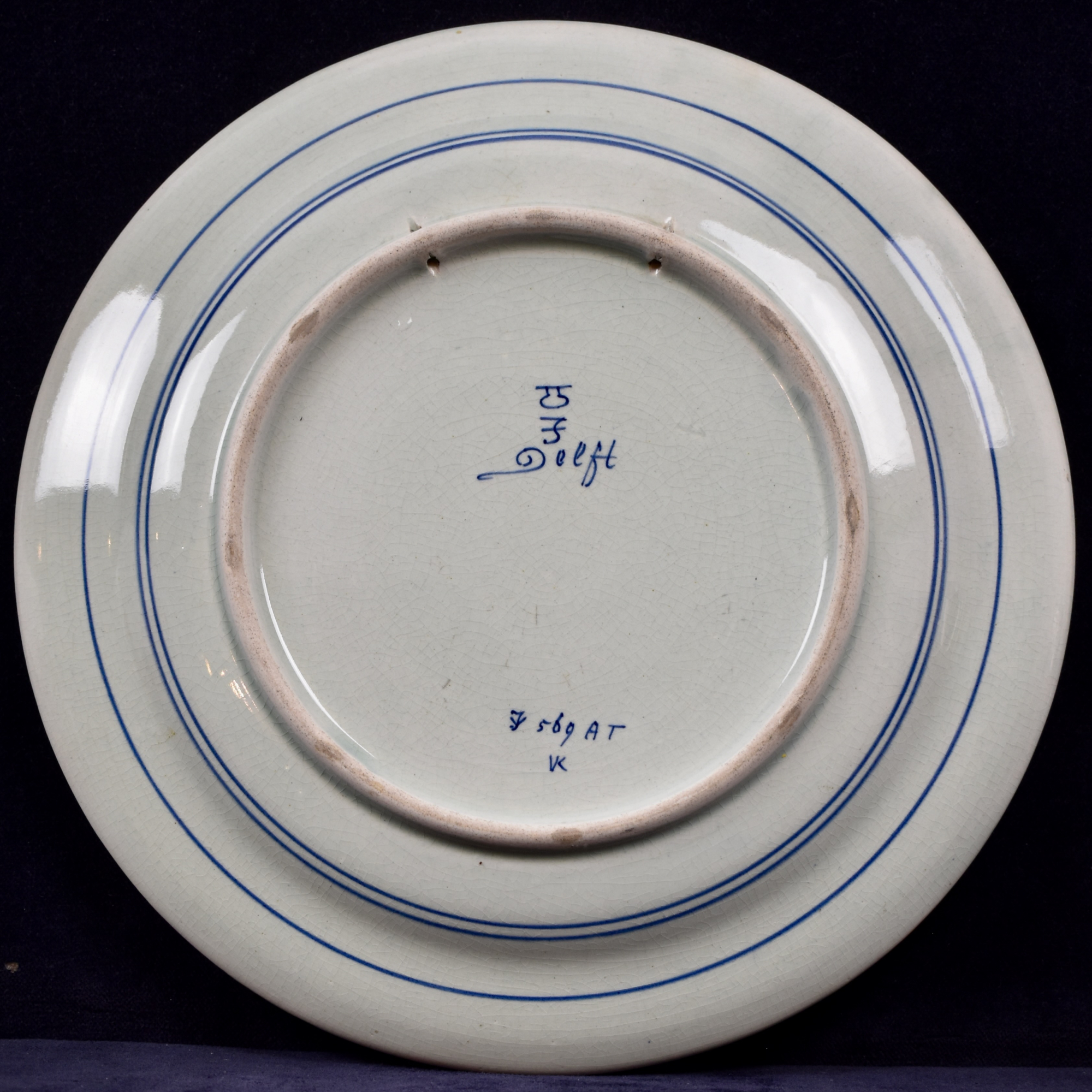 Antique Blue & White Royal Delft Commemorative Plate KLM Fokker F