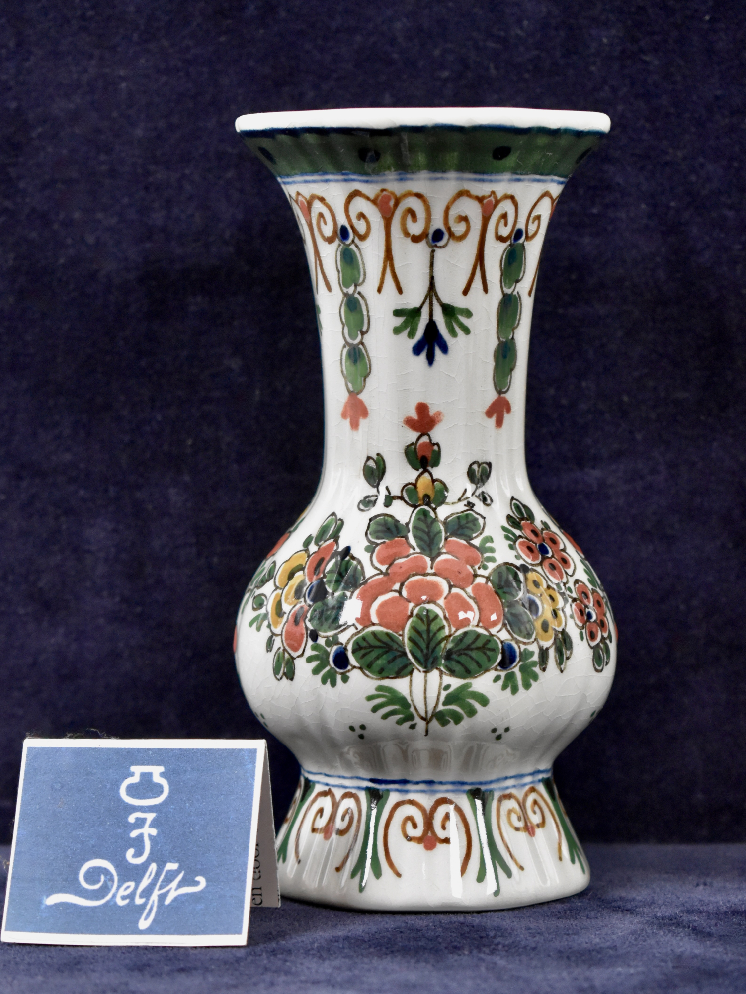 Dutch Small Polychrome Royal Delft Hand Painted Vase - 1975