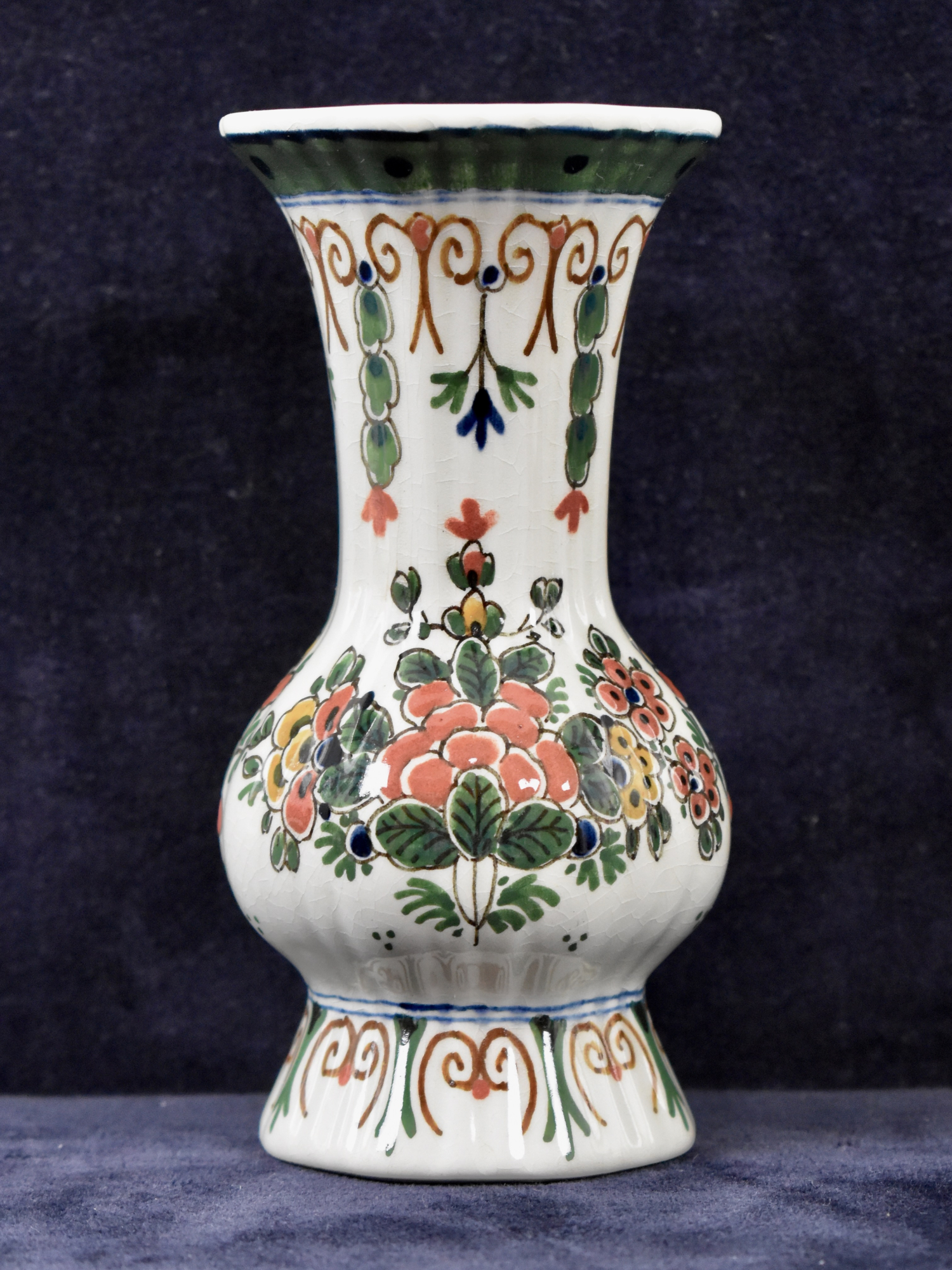 Dutch Small Polychrome Royal Delft Hand Painted Vase - 1975