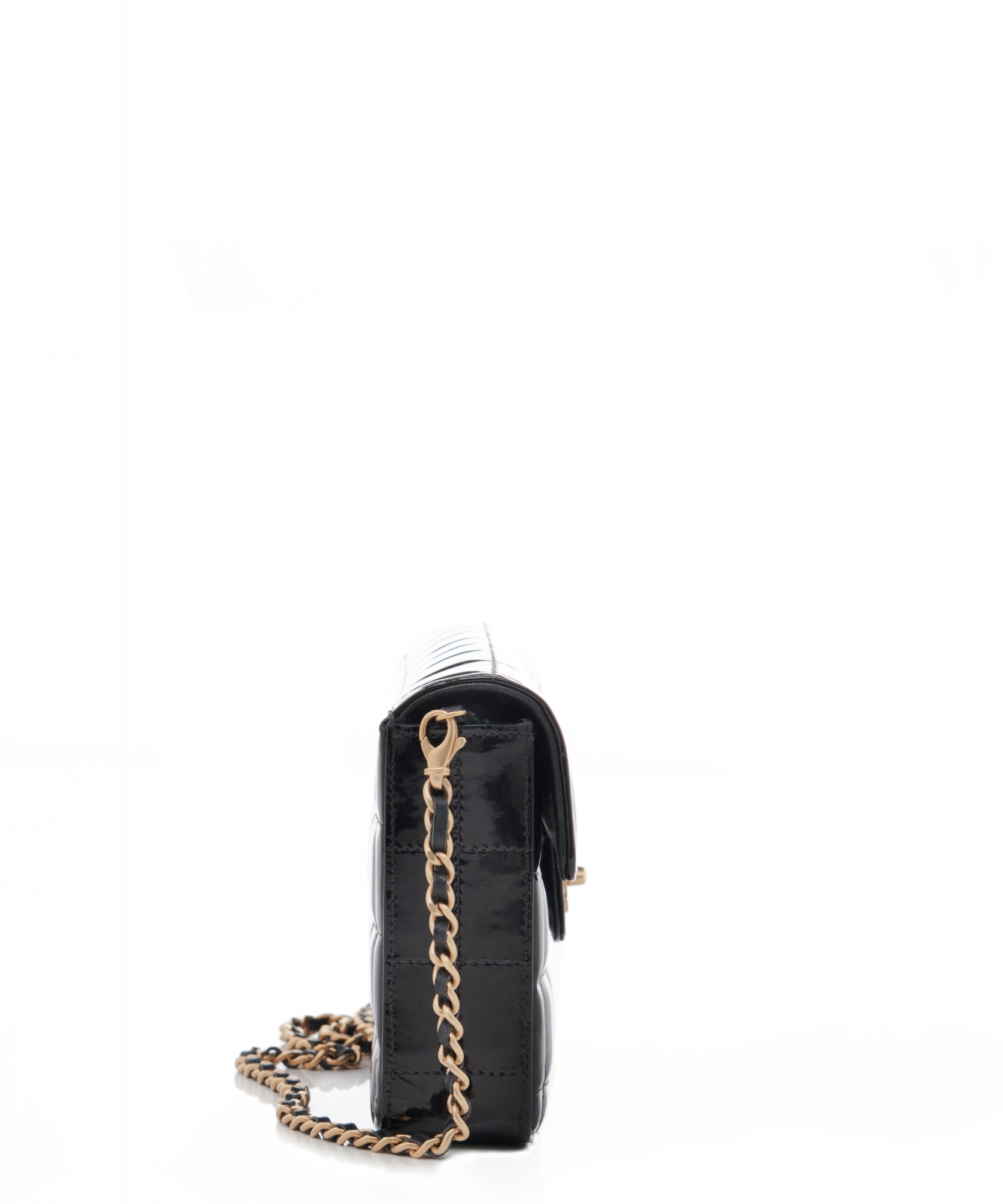 Chanel 'East West' Flap Bag in Black Quilted Patent Leather