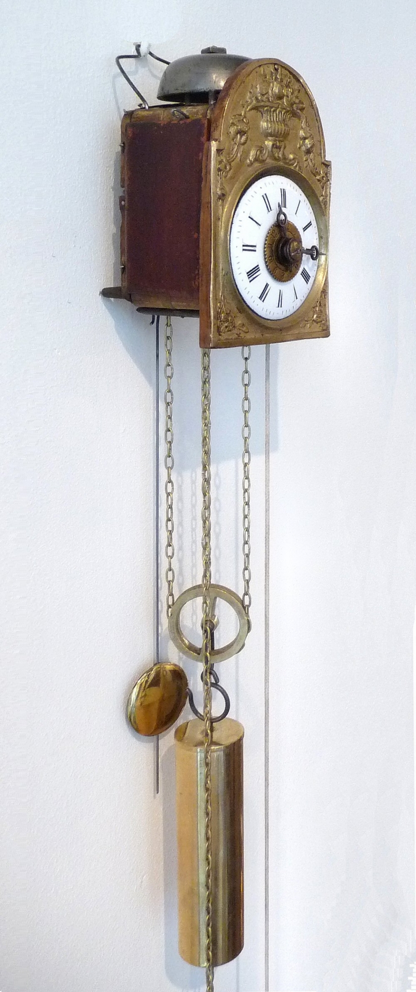 Sorg-Uhr, an attractive miniature wall clock, alarm, striking hours on a  bell, South Germany, 1850.