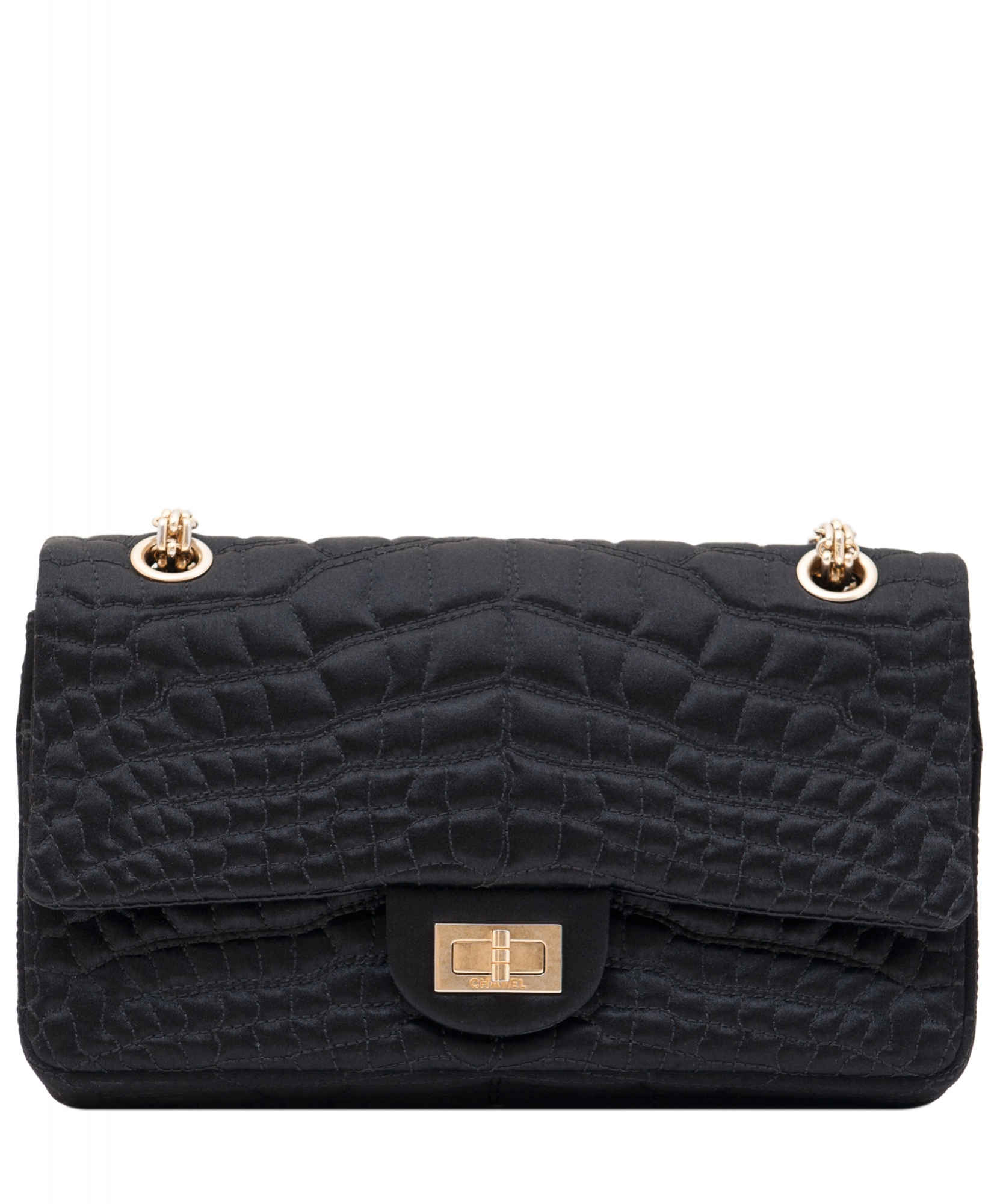 Chanel Black Satin Croc Embossed  Reissue Flap Bag - Chanel | La Doyenne