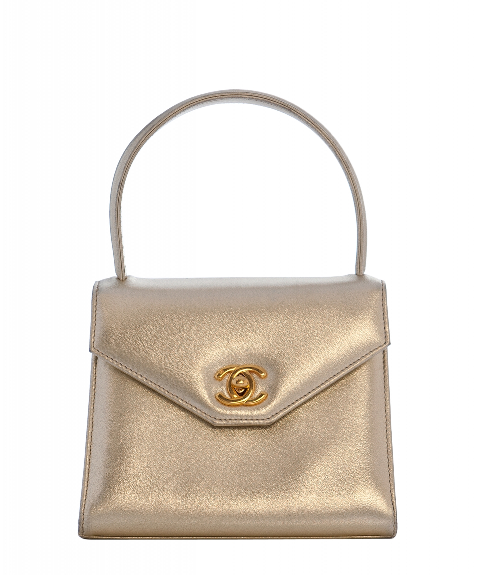 Chanel Metallic Gold Leather Mini Kelly Flap Bag - Chanel