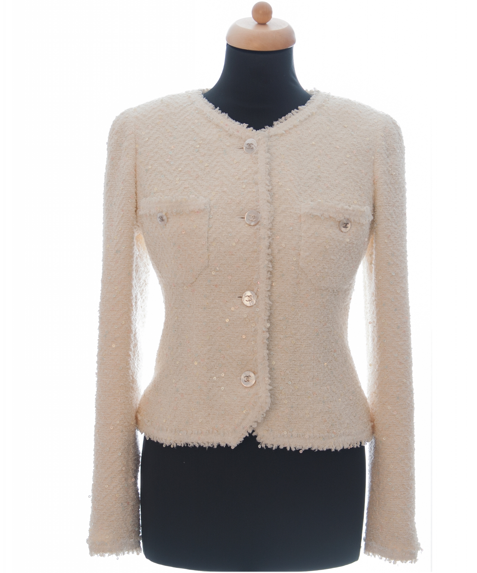 Chanel Ivory Bouclé Tweed Sequins Jacket 97P - Chanel