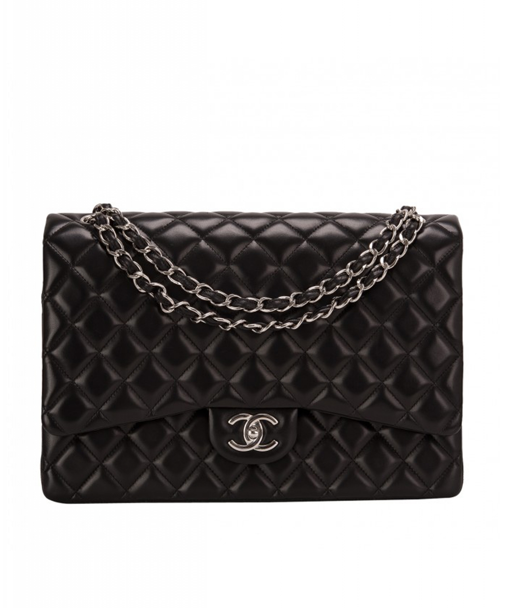 Chanel Black Quilted Lambskin Leather Classic Maxi Single Flap Bag - Chanel