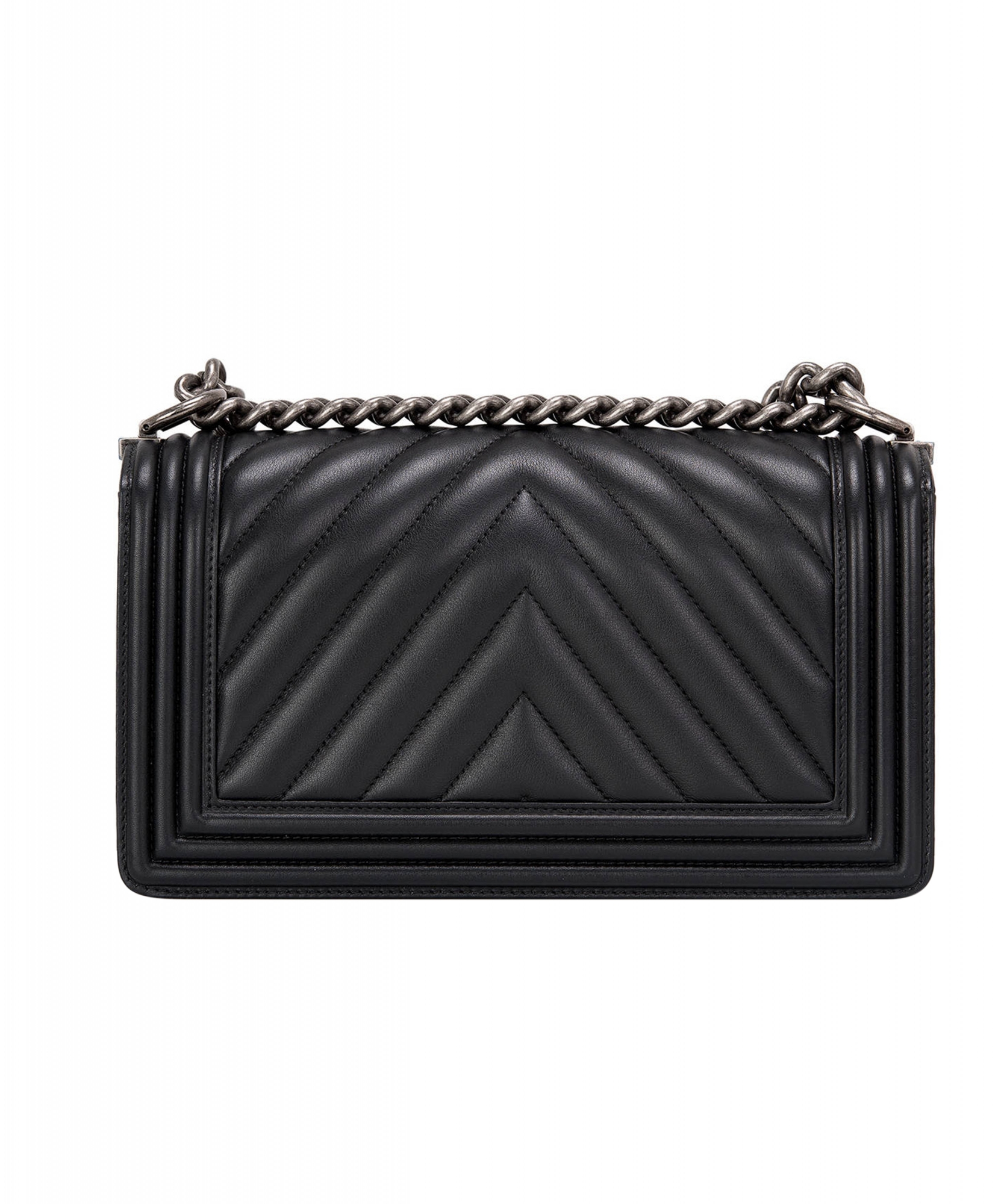 Chanel Black Chevron Quilted Boy Bag New Medium - Chanel | ArtListings