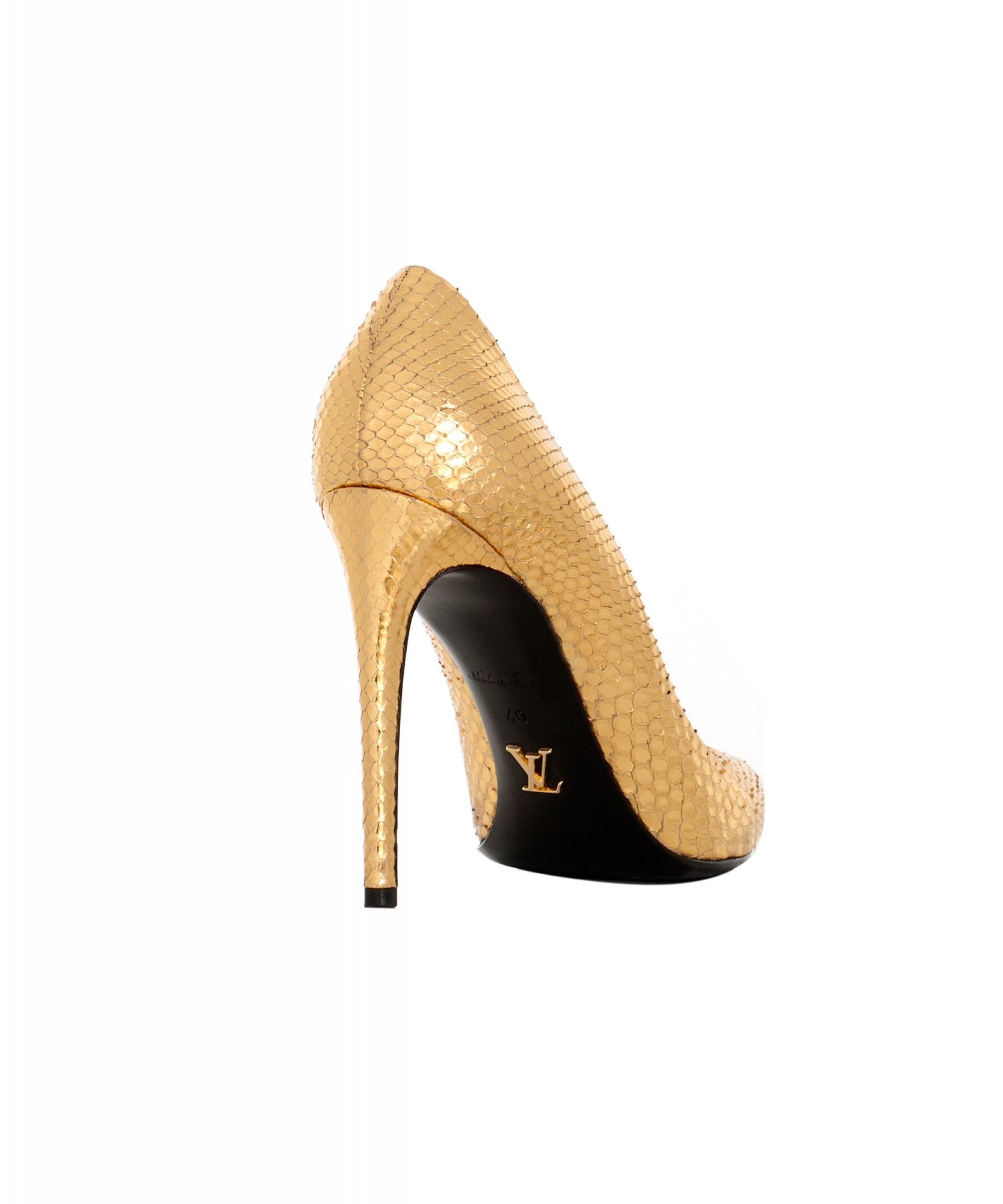 Louis Vuitton Metallic Gold Python Peep Toe Platform Pumps Size 38