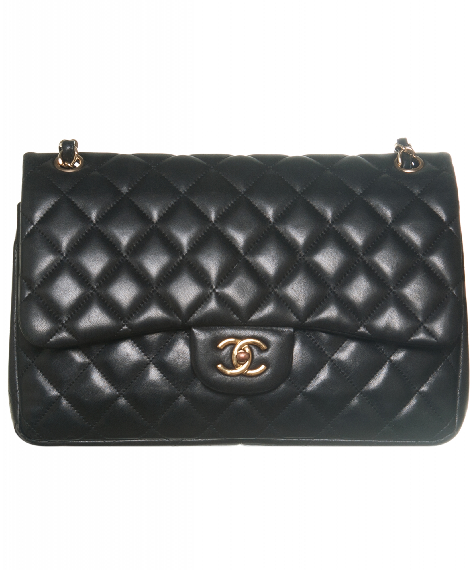 Chanel Black Quilted Lambskin Leather Classic Double Jumbo Flap Bag ...