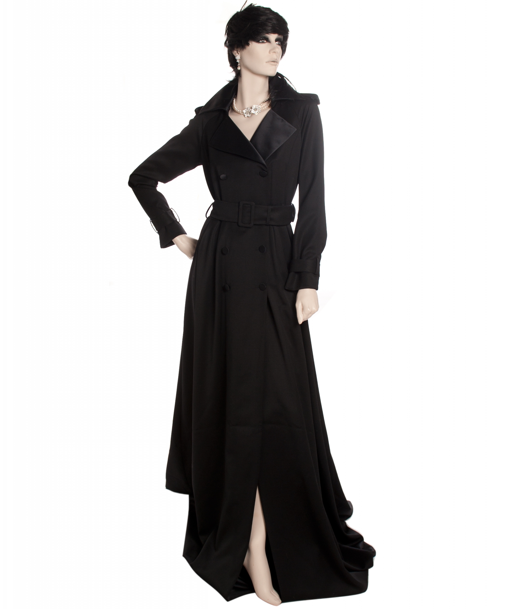 Floor length black trench coat sale