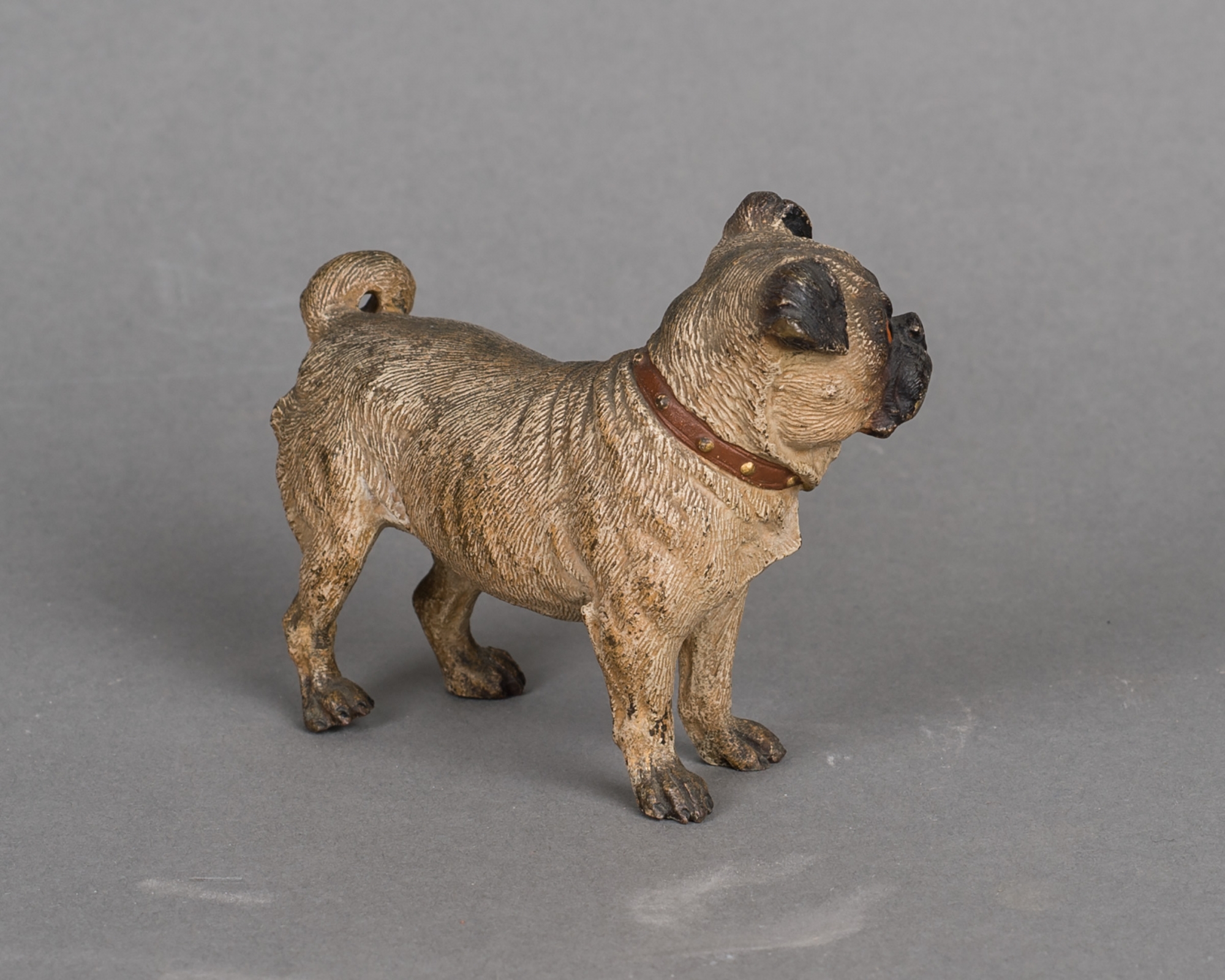 Delightful 19thC/Early 20thC Cold-Painted Bronze of a Pug With a Toothache