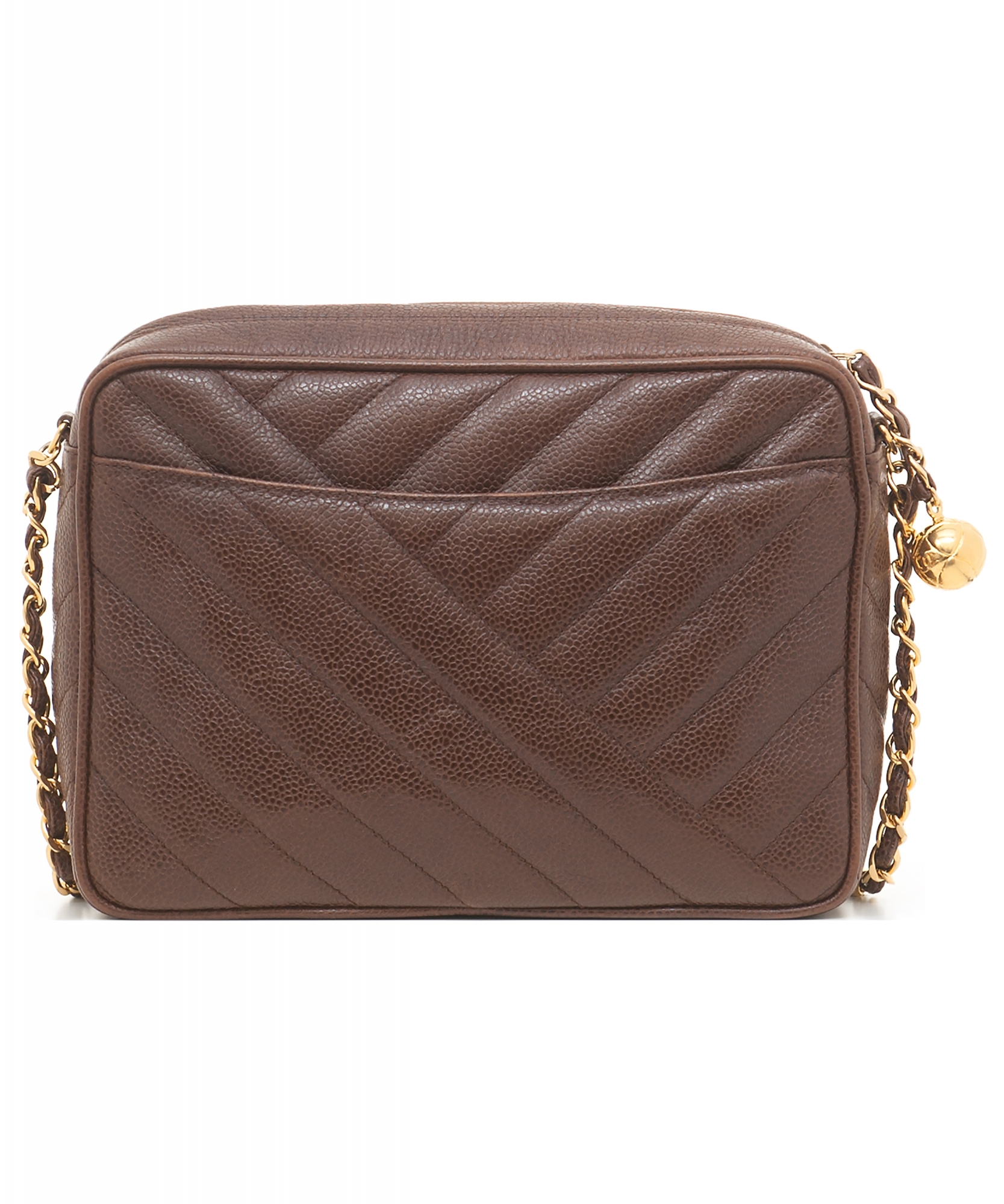 Chanel Brown Caviar Chevron Quilted Camera Bag - Chanel | ArtListings