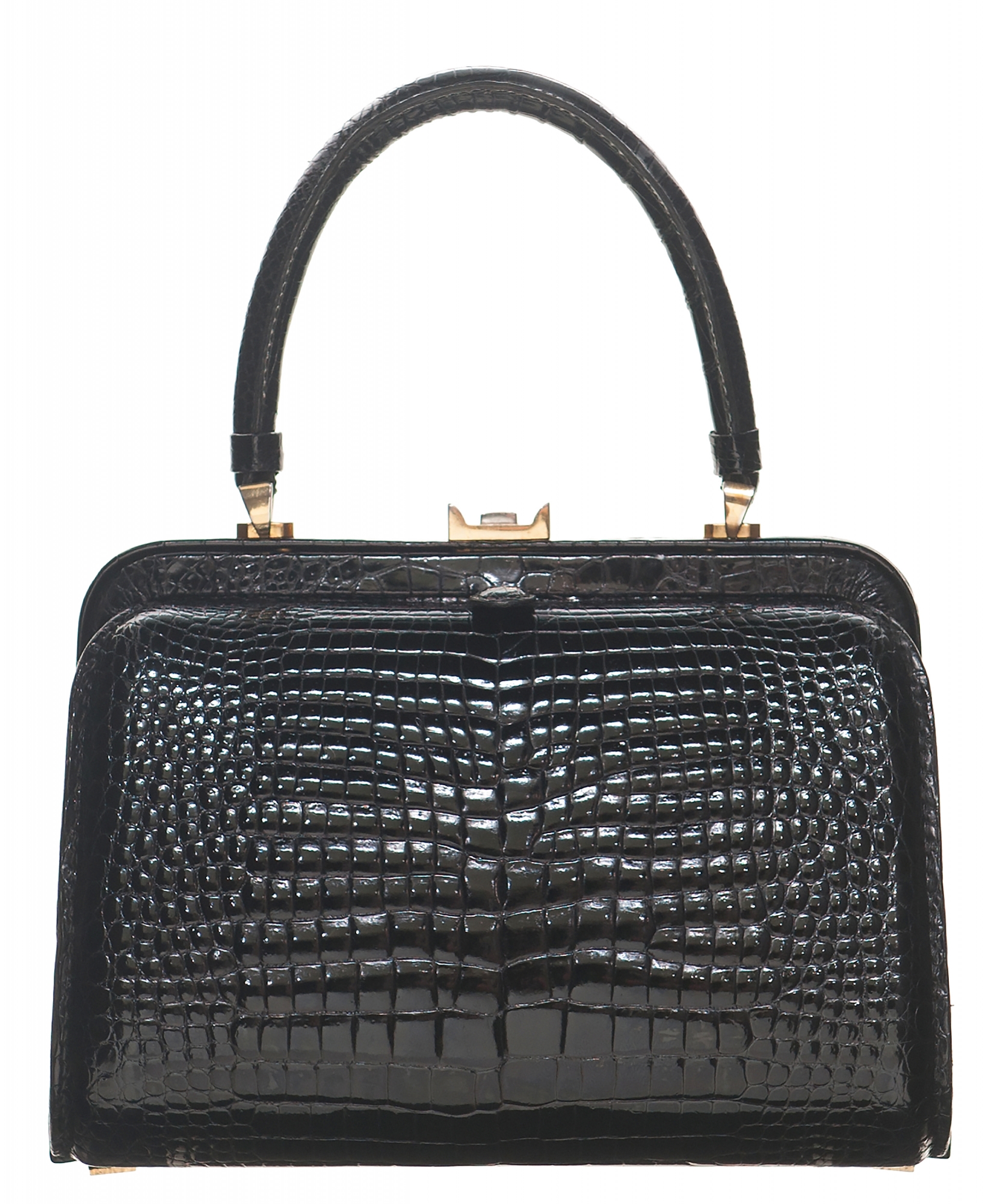 Fendi Black Crocodile Shoulder Bag 1970s Vintage