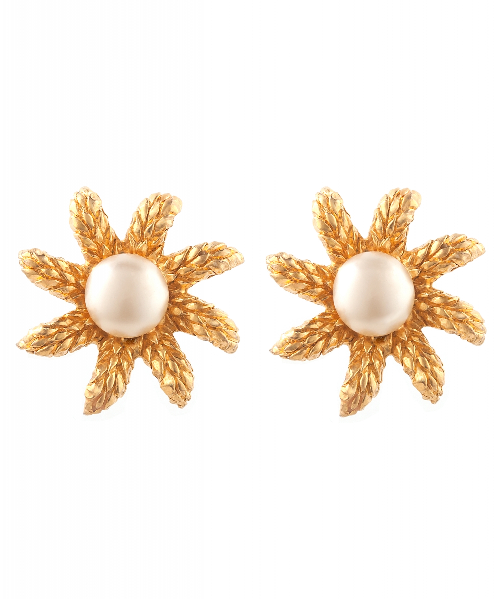 Chanel Clip-On Earrings Ear of Wheat in Gilt Metal and Glass Pearl