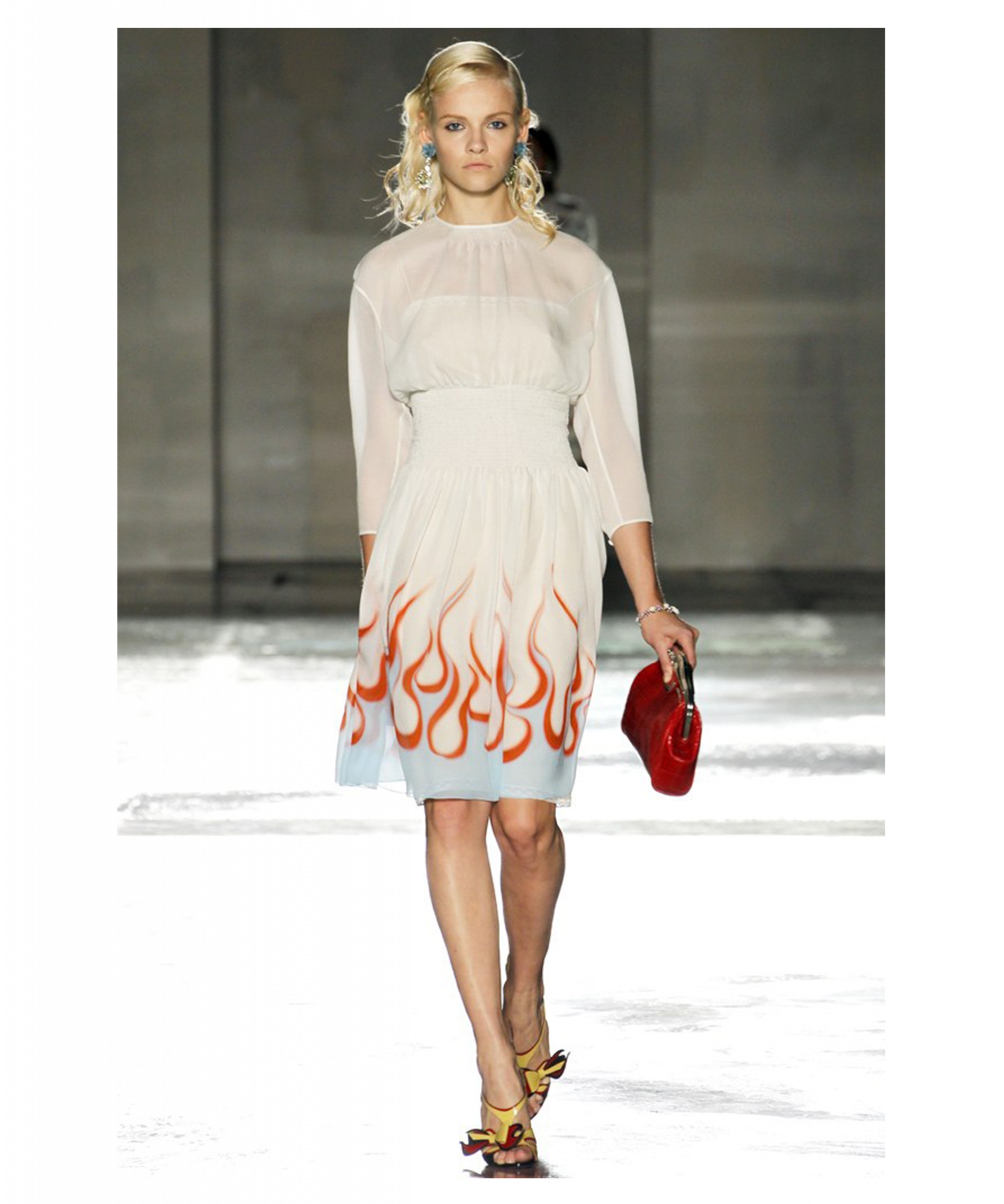 Prada Flame Print Silk Chiffon Dress - Runway - Prada