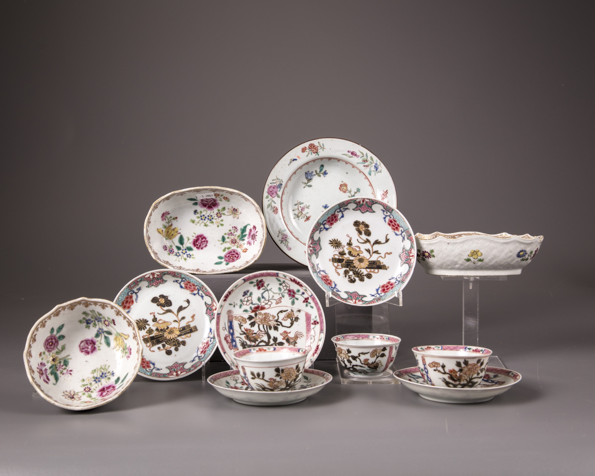 A Group Of Twelve Chinese Famille Rose Bowls Cups And Saucers OAA