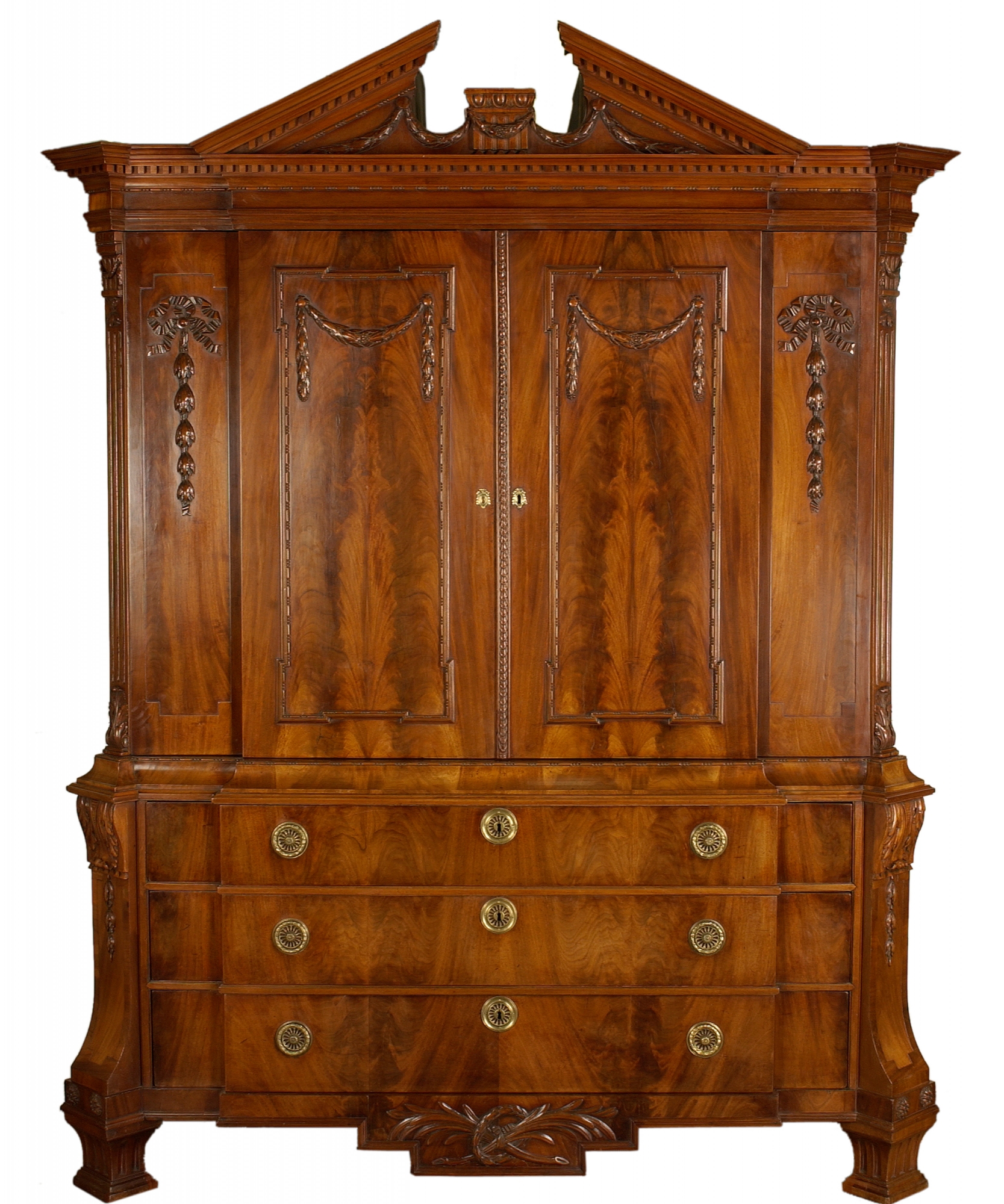 A Neoclassical Break Front Cabinet With Broken Timpan Artlistings
