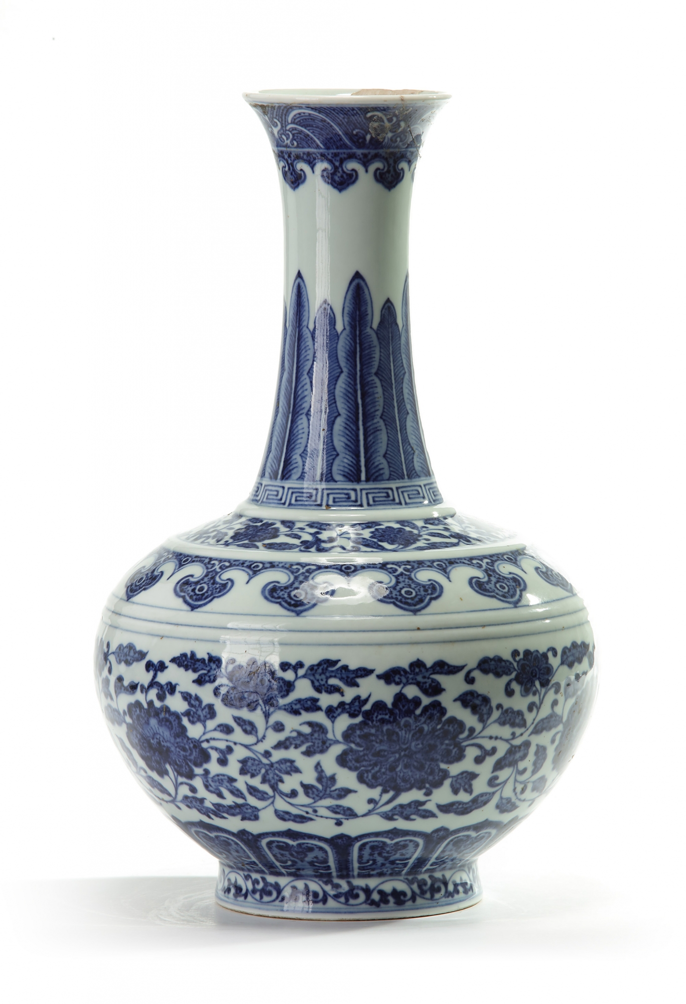 A Chinese blue and white Ming style bottle vase