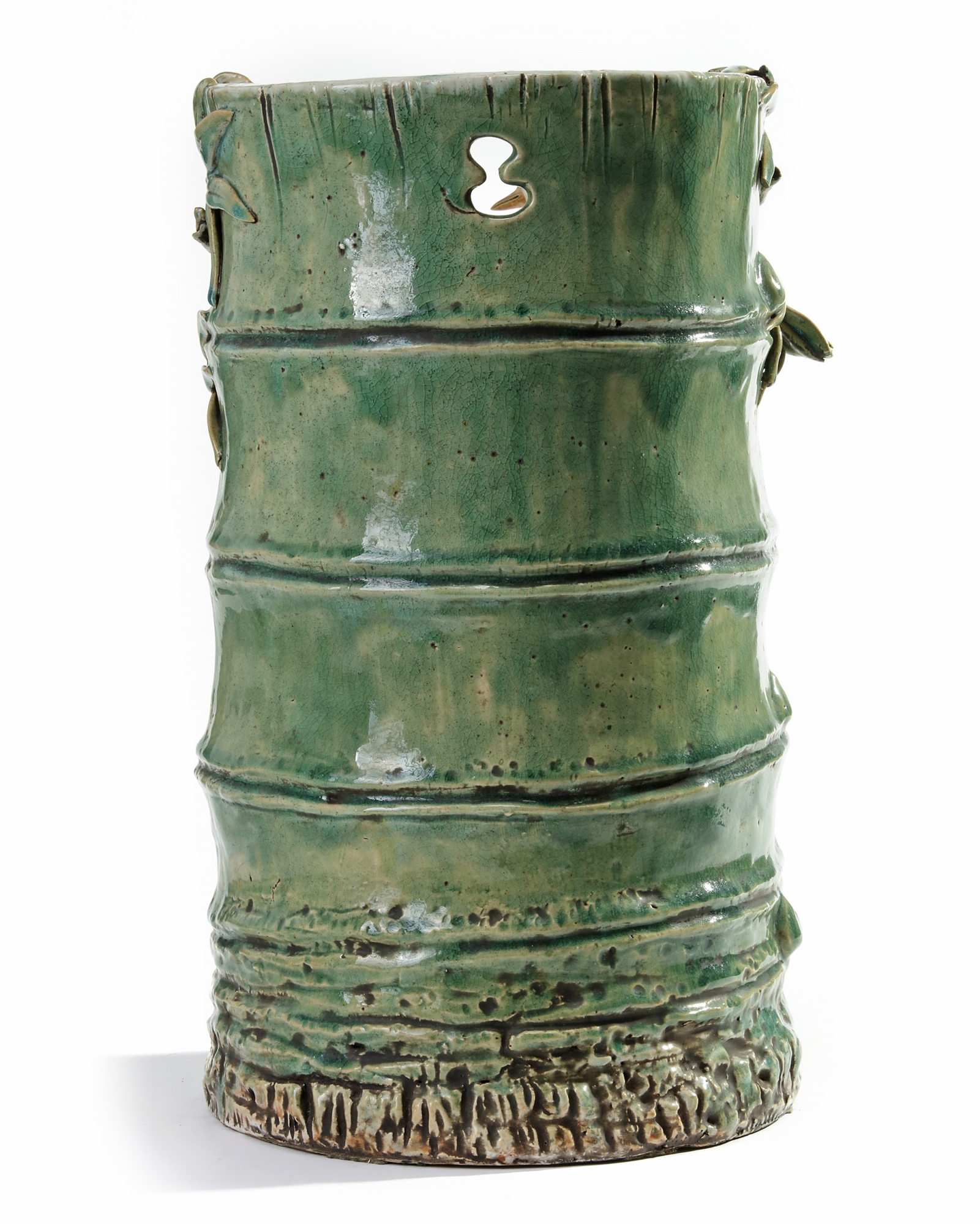 A large Chinese enamelled 'bird and bamboo' umbrella stand OAA