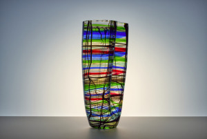 Lino Tagliapietra, clear glass vase with multi-coloured filigrano decoration - Lino Tagliapietra