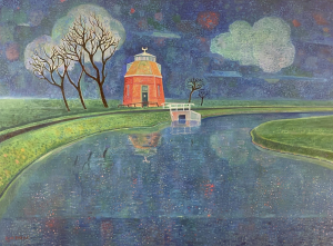Dirk Breed (Kolhorn 1920-2004 Waverveen), olieverf op doek, 'geknotte molen', 1990 - Dirk Breed