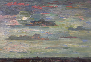 Dirk Breed (Kolhorn 1920-2004 Waverveen), olieverf op doek met de titel 'Hoge lucht' - Dirk Breed