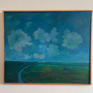 Dirk Breed, oil painting on linen, titled 'Polderlandschap', painted around 1990. - Dirk Breed