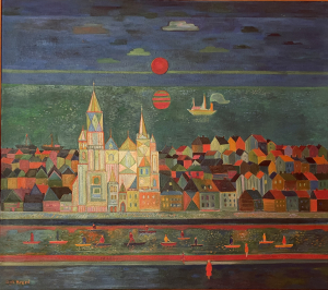 Dirk Breed, city-view with kathedral - Dirk Breed