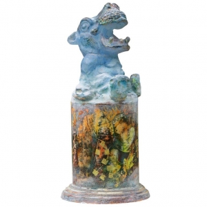 Antoon van Wijk, Modern glass sculpture of a laughing hippo, pâte de verre, 1990 - Antoon van Wijk