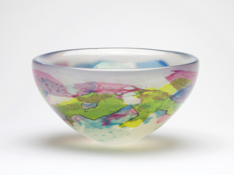 A.D. Copier, unica kom, decor met ingesmolten glasscherven en heldere overvang, Oude Horn, 1989 - Andries Dirk (A.D.) Copier