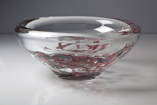 Floris Meydam, Glass bowl with purple textile parts, Leerdam Unica, executed by Leendert van der Linden, 1968 - Floris Meydam