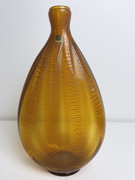 A.D. Copier, Leerdam Unica, amber flesvorm vaas, met tin craquelee, 1926 - Andries Dirk (A.D.) Copier