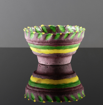 Frédérique Fandre-Chiampo (Frankrijk 1951), glaspasta schaal in kleuren groen en geel, 1990