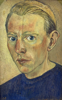 Dirk Breed, olieverf op papier, zelfportret 1946, met invloeden van Van Gogh - Dirk Breed