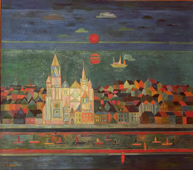 Dirk Breed, city-view with kathedral - Dirk Breed